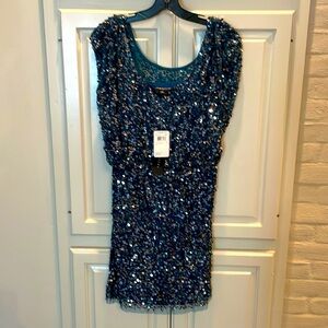 New with tags Aidan Mattox sequin teal blue dress size 2